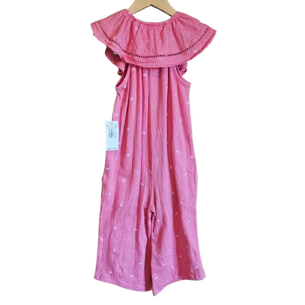 NEW! Jessica Simpson Girls 4 Pink Eyelet Ruffle Wide Leg Jumpsuit NWT Boho